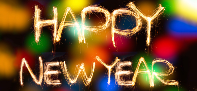 "Happy New Year" in decorative font. 